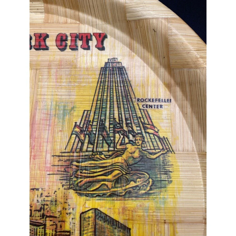 1970s Bamboo Drink Tray, New York City Landmarks, Travel Souvenir